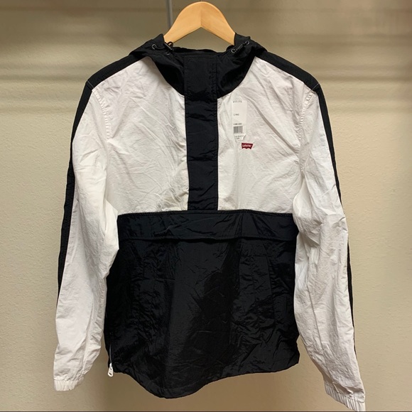 Levi's Mens Black White Hooded Windbreaker Size M